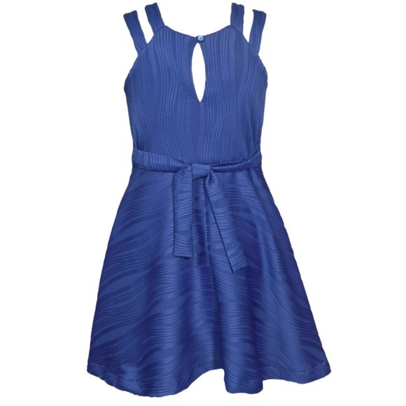 Bonnie Jean Girls Size 7-16 Royal Crinkle Knit Rosette Skater Dress - Picture 3 of 5